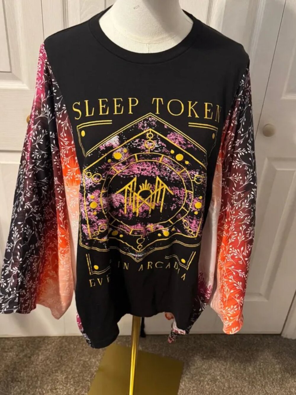 Sleep Token Upcycled Graphic T-shirt with Flowy Ombré Sleeves - OSFM